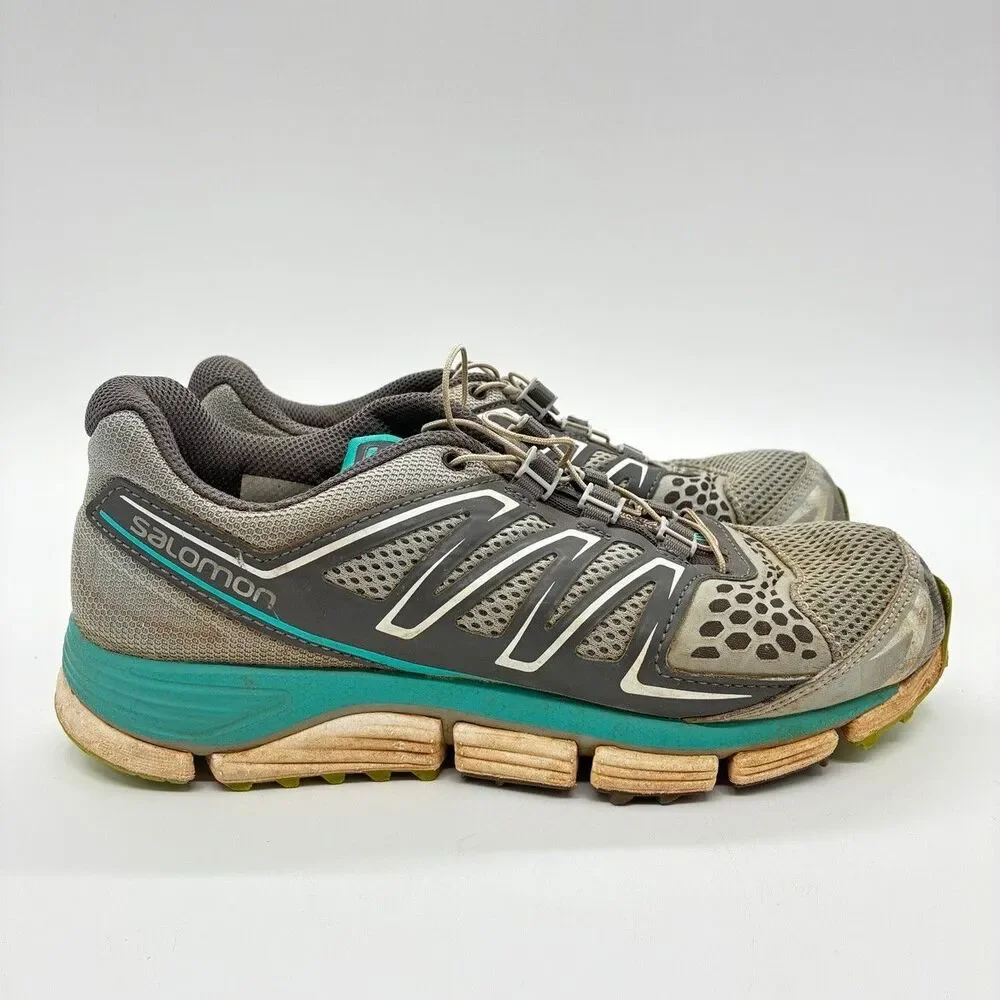 Salomon XR Crossmax Womens 7.5 Gray Teal Trail Running Shoes Contagrip